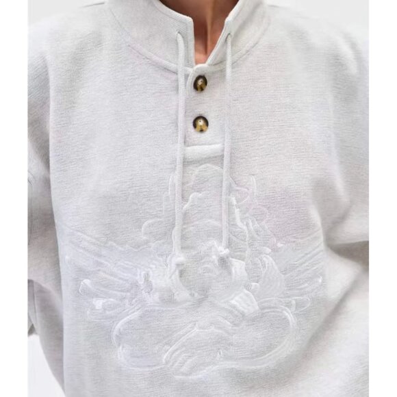 Boys Lie Athletics Cotton Henley Graphic Sweatshirt Light Grey - Picture 5 of 6